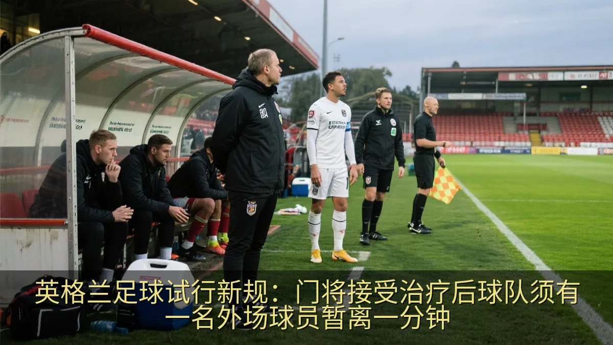 足球比赛边线附近的教练组与第四官员,球员等待恢复比赛