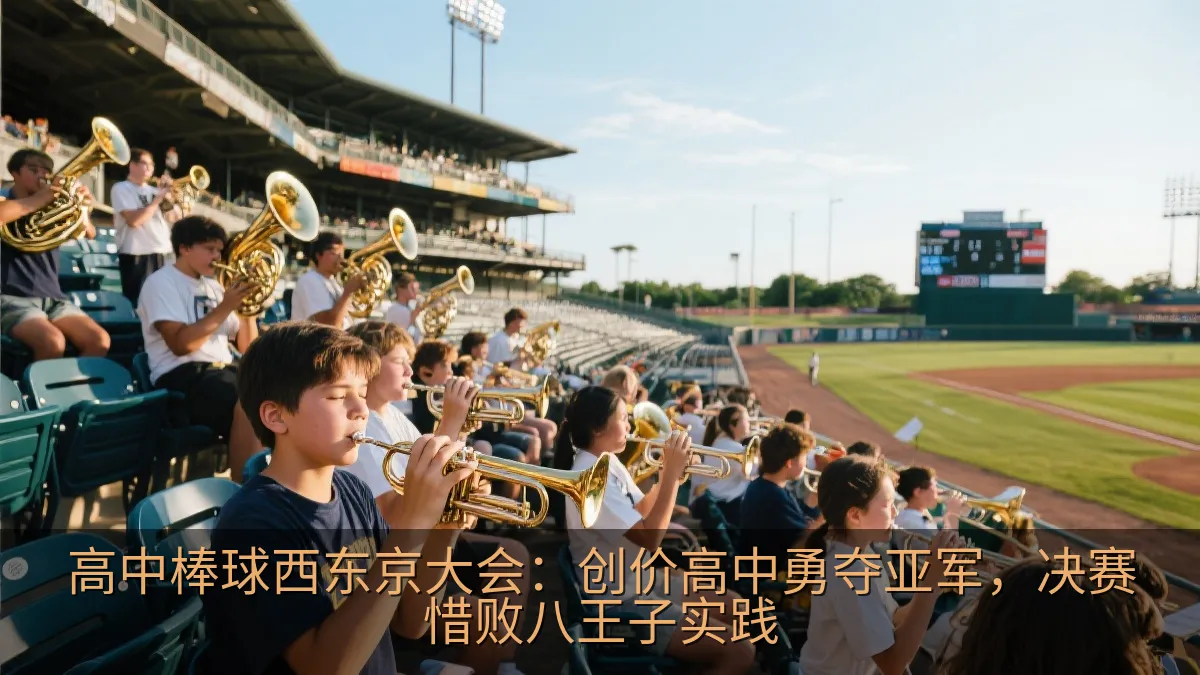 看台上的学生乐队为高中棒球队加油演奏