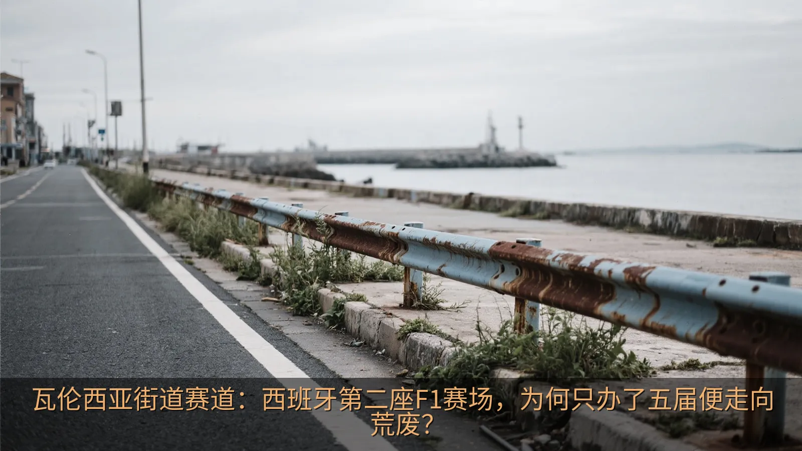废弃的瓦伦西亚港口街道赛道护栏与杂草